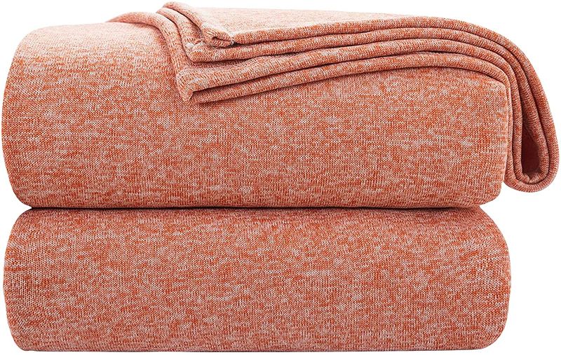 Photo 1 of GONAAP Knit Throw Blanket Heather Jersey Thin Lightweight Breathable Blanket for Bed Sofa Couch Cover (Orange, Throw(50"x60"))

