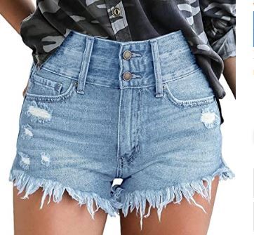 Photo 1 of LUYEESS Women's High Rise Frayed Jean Shorts Distressed Raw Hem Ripped Destroyed Denim Shorts
- LARGE 