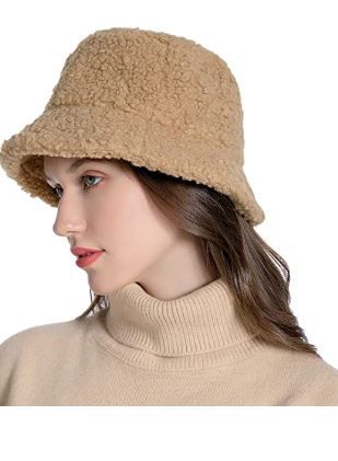 Photo 1 of Women Winter Bucket Hat Vintage Cloche Hats Warm Faux Fur Wool Outdoor Fisherman Cap
