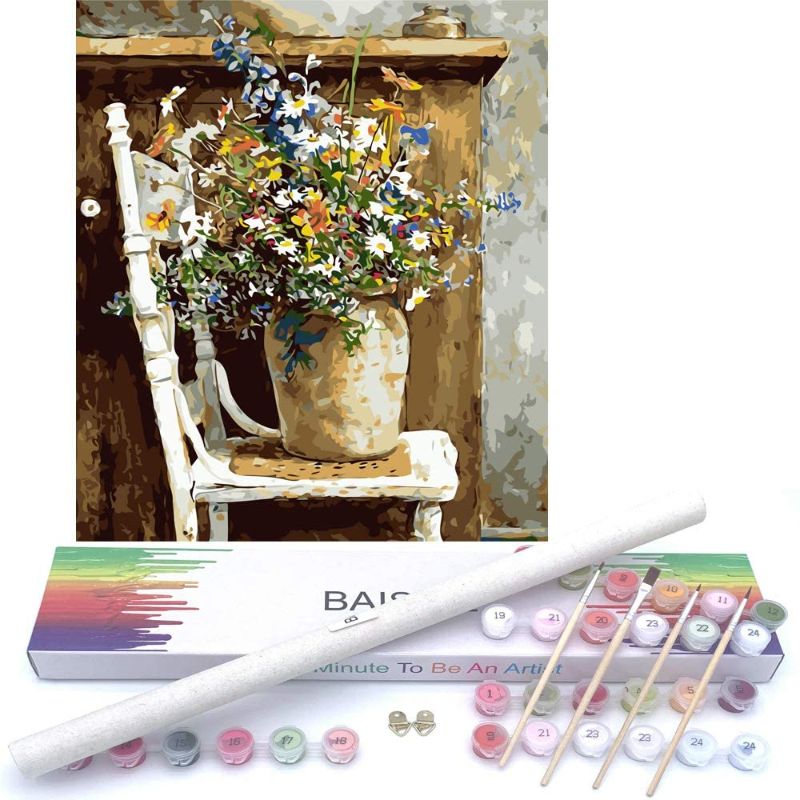 Photo 1 of BAISITE DIY Paint by Numbers for Adults,16"Wx20"L Canvas Pictures Drawing Paintwork with Paintbrushes,Acrylic Pigment-Flowers BSC003
