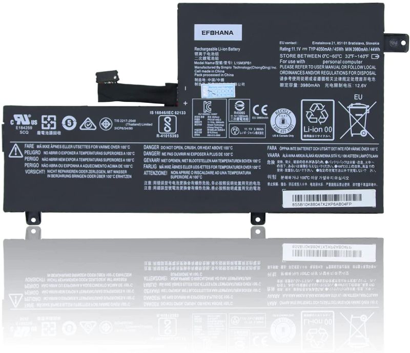 Photo 1 of efohana L15M3PB1 Laptop Battery Replacement for N22 N22-10 N22-20 N22 N23 N23 Yoga Touch N42 N42-20 Chromebook S330 C330 2-in-1 Flex 11 Series Notebook L15L3PB1 11.1V 45Wh 4050mAh
