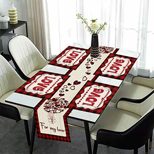 Photo 1 of ZSSMDDX PLACEMATS FOR DINING TABLE BUFFALO PLAID LOVE HOME FAMILY TOGETHER, CHRISTMAS VALENTINES DAY HOLIDAY SET OF 4 PLACEMATS & A TABLE RUNNER