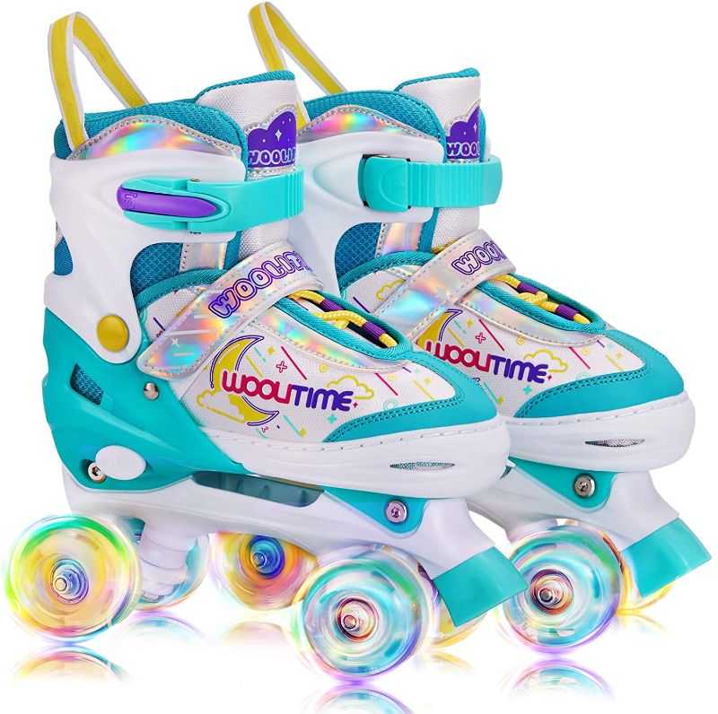 Photo 1 of Woolitime Adjustable Roller Skates for Girls and Boys, 4 Size Adjustable Toddler Roller Skates for Kids with All Wheels Light Up SIZE MEDIUM 13C-3Y