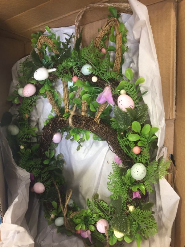 Photo 1 of 15" SPRING EASTER BUNNY HANGING WREATH DECORATION