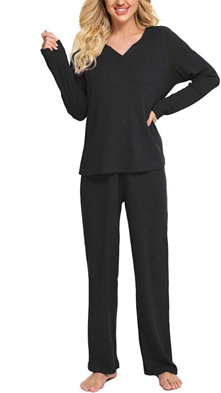 Photo 1 of Chomoleza Women's Pajama Set, Short and Long Sleeve Sweatshirt and Drawstring Sweatpants, 2 Piece Sport Set, B-Black, XX-Large
