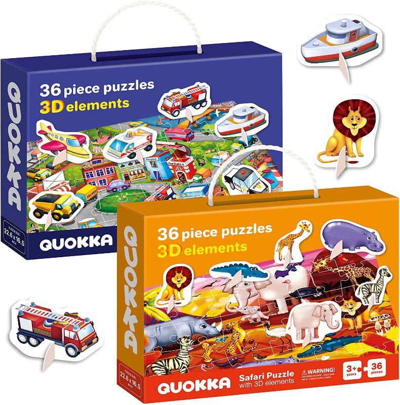 Photo 1 of 36 pieces toddler puzzles for kids ages 3-5 by quokka- 2 floor jigsaw puzzles for kids 4-8- supplied with 12 toy figures