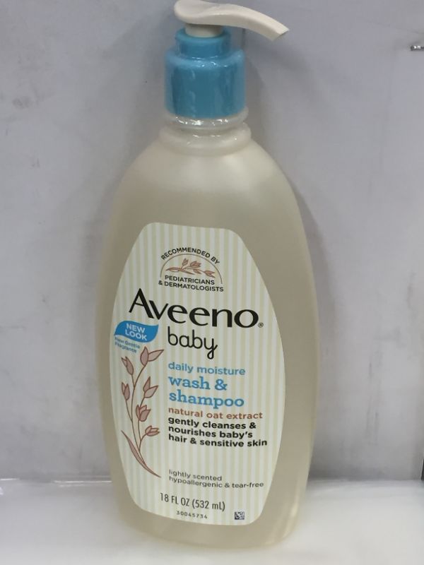 Photo 2 of Aveeno Baby Daily Moisture Gentle Body Wash & Shampoo with Oat Extract, 2-in-1 Baby Bath Wash & Hair Shampoo, Tear- & Paraben-Free for Hair & Sensitive Skin, Lightly Scented, 18 fl. oz
