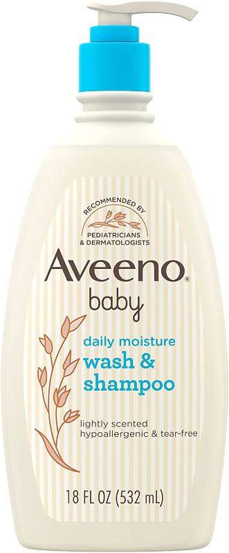 Photo 1 of Aveeno Baby Daily Moisture Gentle Body Wash & Shampoo with Oat Extract, 2-in-1 Baby Bath Wash & Hair Shampoo, Tear- & Paraben-Free for Hair & Sensitive Skin, Lightly Scented, 18 fl. oz
