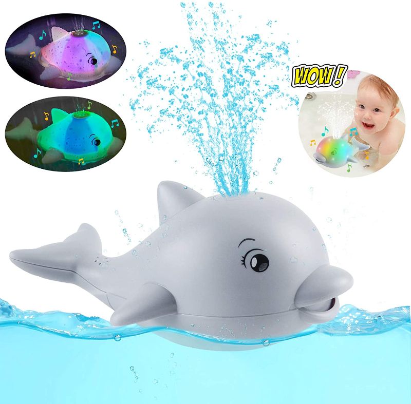 Photo 1 of  BABY BATH TOYS LIGHT PRESCHOOLER TODDLER KIDS GREY SPRAY WATER DOLPHIN IN THE BATHTUB