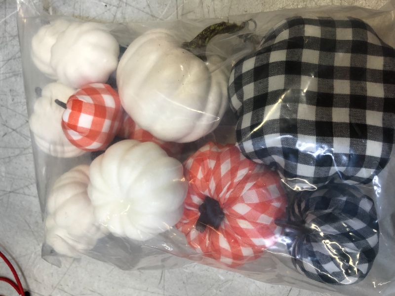 Photo 2 of 13 Pcs Pumpkin Decor, Artificial Pumpkins Bufflo Plaid White Black Pumpkins Fake