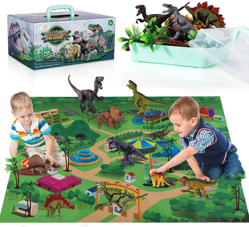 Photo 1 of EMI Dinosaur Toys for Kids 3-5 with Activity Play Mat & Trees, Educational Realistic Dinosaur Play Set to Create a Dino World Including T-Rex, Triceratops, Velociraptor, Great Gift for Boys & Girls