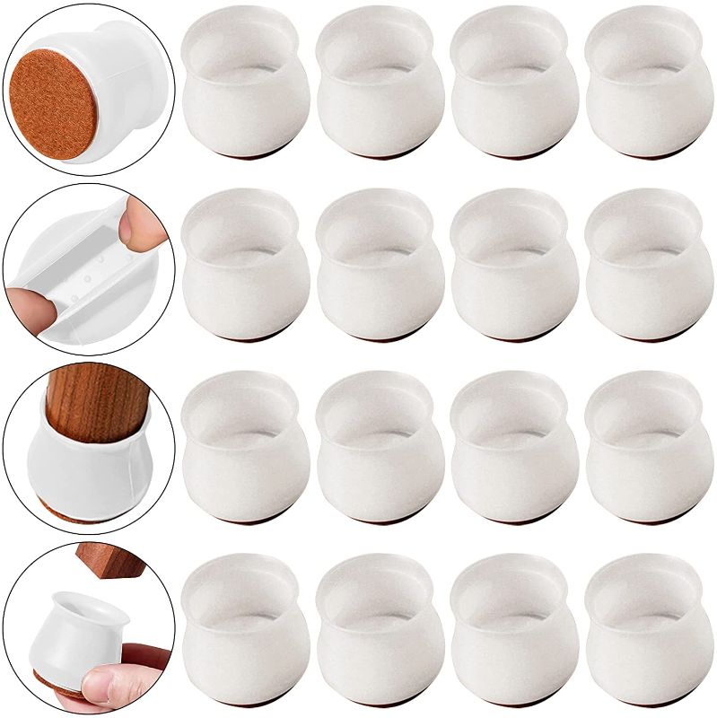 Photo 1 of 16 Pcs Silicone Chair Leg Floor Protectors with Felt Pads for Protecting Hardwood Floors Scratches and Reduce Noise, Chair Leg Caps for Hardwood Floors (Large-16PCS, Round-White)
