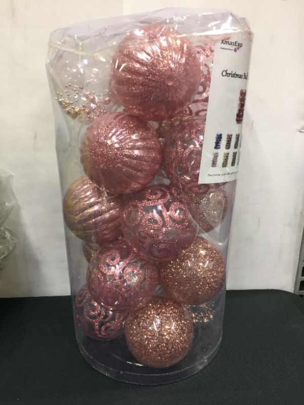 Photo 3 of XmasExp 20ct Christmas Ball Ornaments Set -Clear Plastic Shatterproof Xmas Tree Ball Hanging Baubles Stuffed Delicate Glittering for Holiday Wedding Xmas Party Decoration (80mm/3.15",Rose Gold)
