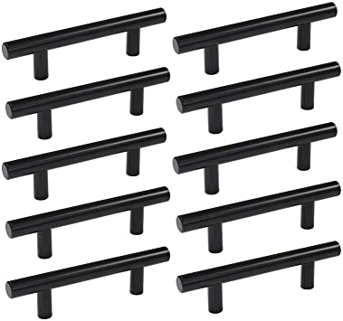 Photo 1 of 10 Pack T Bar Cabinet Pulls Drawer Handles Kitchen Stainless Steel 8-4/5 inch Hole Centers Dresser Pulls Hollow Flat Black Cabinet Handles