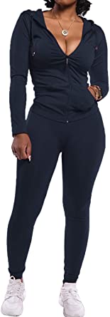 Photo 1 of PRETTYGARDEN Women's Two Piece Tracksuit Set Long Sleeve Zipper Hoodie Jacket with Sweatpants Sweatsuit Jogger Workout Set MEDIUM BLUE 
