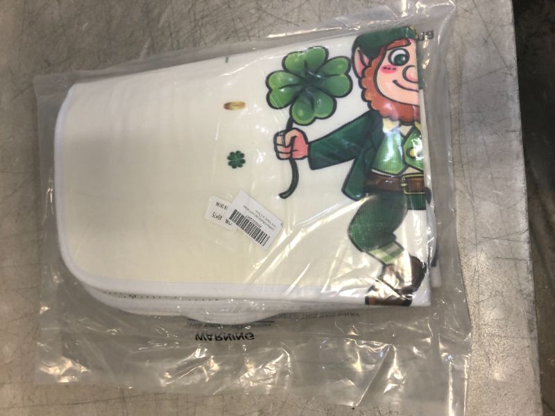 Photo 2 of 3-Piece Bath Rug and Mat Sets,St.Patrick's Day Leprechaun Gold Coins Non-Slip Bathroom Decor Doormat Runner Rugs, U-Shaped Toilet Floor Mats, Toilet Seat Cover White Green
