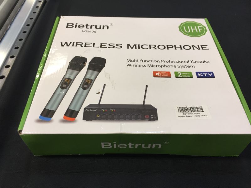 Photo 2 of Bietrun UHF Dual Channel Wireless Microphones with Echo/Treble/Bass?Bluetooth, Easy-to-Use, 160 ft Range, 1/8''?1/4''Output, Metal Cordless Handheld Dynamic Mics for Church, Meeting, Wedding, Karaoke
