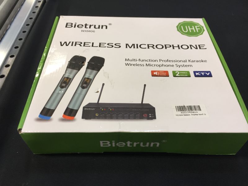 Photo 1 of Bietrun UHF Dual Channel Wireless Microphones with Echo/Treble/Bass?Bluetooth, Easy-to-Use, 160 ft Range, 1/8''?1/4''Output, Metal Cordless Handheld Dynamic Mics for Church, Meeting, Wedding, Karaoke
