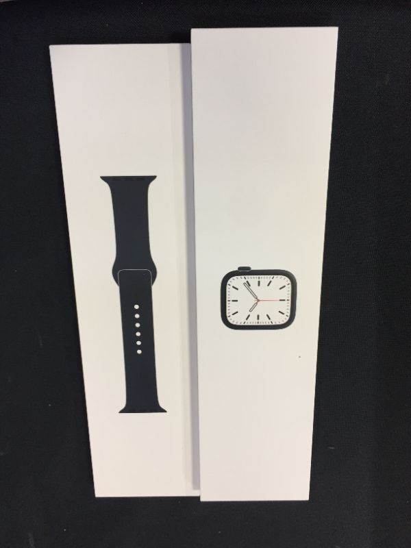 Photo 2 of Apple Watch Series 7 [GPS 41mm] Smart Watch w/ Midnight Aluminum Case with Midnight Sport Band. Fitness Tracker, Blood Oxygen & ECG Apps, Always-On Retina Display, Water Resistant
BRAND NEW, MINOR DAMAGES TO PACKAGING 