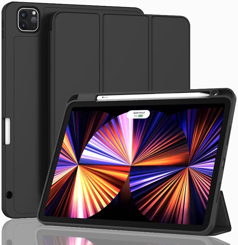 Photo 1 of ZryXal New iPad Pro 11 Inch Case 2021(3rd Gen)/2020(2nd Gen) with Pencil Holder,Smart iPad Case [Support Touch ID and Auto Wake/Sleep] with Auto 2nd Gen Pencil Charging (Black)
