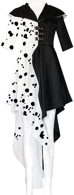 Photo 1 of Women Cruella Costume Black White Dress Gloves Halloween Cosplay LARGE 
