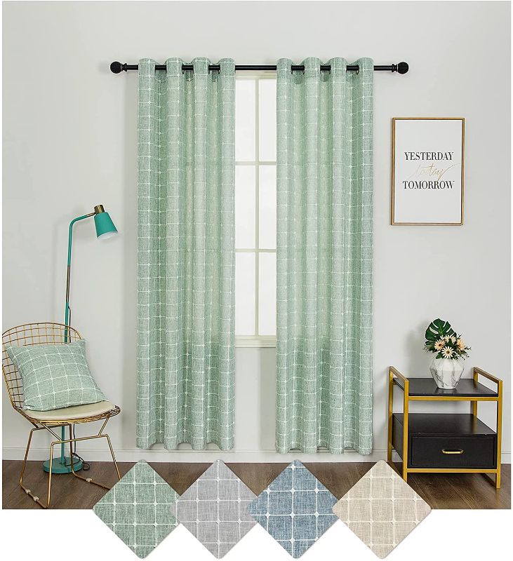 Photo 1 of Snieut Green Buffalo Check Curtains 84 inch Semi Sheer Plaid Rustic Linen Drapes 2 Panels Textured Boho Natural Farmhouse Window Cover with Grommets for Living Room Bedroom Dinning Room, W52 x L84
