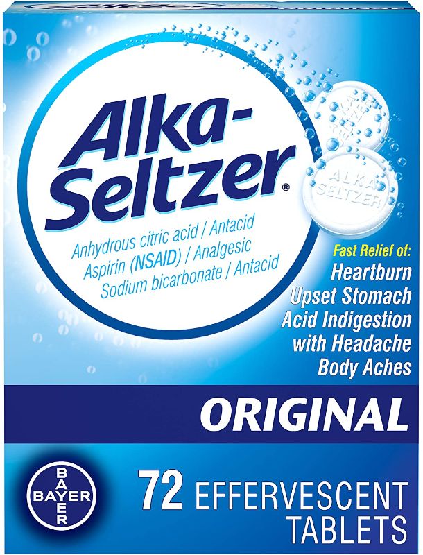 Photo 1 of Alka-Seltzer Original Effervescent Tablets - Fast Relief of Heartburn, Upset Stomach, Acid Indigestion with Headache and Body Aches - 72 Count
