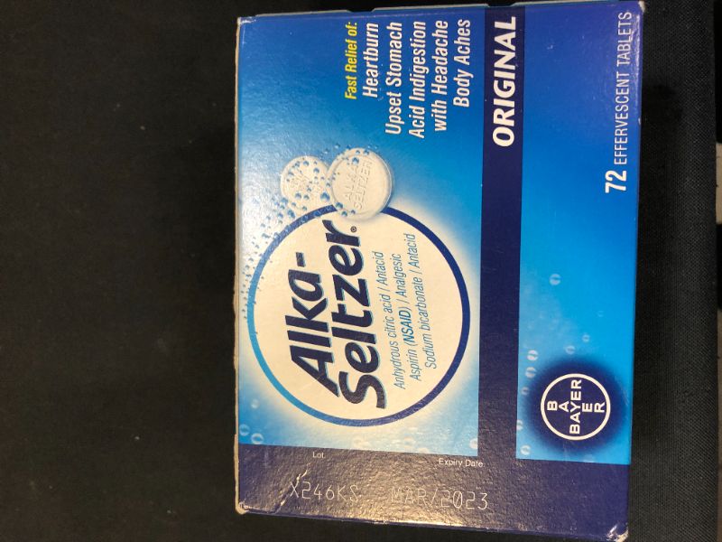 Photo 2 of Alka-Seltzer Original Effervescent Tablets - Fast Relief of Heartburn, Upset Stomach, Acid Indigestion with Headache and Body Aches - 72 Count
