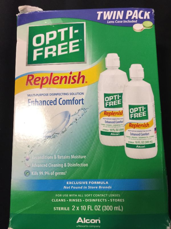 Photo 2 of Opti-Free Replenish Multi-Purpose Disinfecting Solution with Lens Case, Twin Pack, 10-Fluid Ounces Each
10 Fl Oz (Pack of 2) exp july 2022