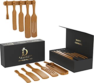 Photo 1 of DALOKIZ Teak Wood Spurtle Set Kitchen Tools as Seen on TV | Wooden Cooking Tools with Wood Slotted Spoon Spatual Spurtle Set Having 1” Extra Long Handle | All in Premium Gift Box
