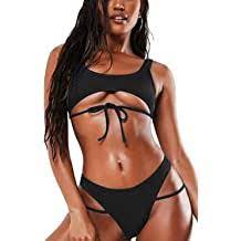 Photo 1 of ESONLAR Women's Strappy Bikini Top High Rise Thong Cut Cheeky Bottoms 2PCS Swimsuit SIZE MEDIUM