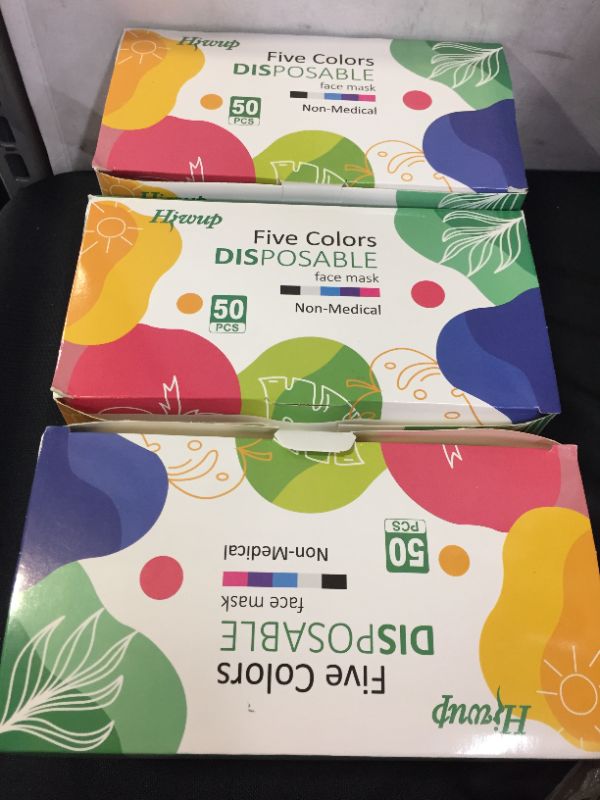 Photo 2 of HIWUP Colored Disposable Face Masks 50 Pc 3 BOXES