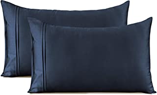 Photo 1 of AURAVE 400 Thread Count 100% Cotton Pillow Cases, Navy Blue Standard Envelope Closure Pillowcase 20 x 30 inch Set of 2
