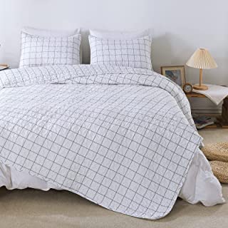 Photo 1 of Andency White Quilt Set King(104x90Inch), 3 Pieces (1 Plaid Quilt and 2 Pillowcases) White Grid Bedspread Set, Soft Microfiber Lightweight Reversible Checkered Geometric Bedding Quilted Coverlet

