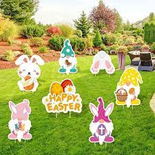 Photo 1 of 7PCS Easter Yard Signs Outdoor Easter Yard Decorations Happy Easter Yard Stake of Bunny, Rabbit, Basket and Gnomes Lawn Decorative Signs, Waterproof Easter Garden Decals Garden Stakes Party Supplies
