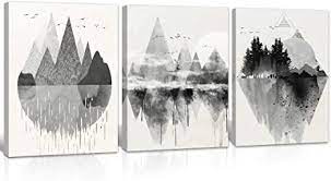 Photo 1 of Gardenia Art Abstract Black and White Mountain Geometry Painting Wall Decor  3 Pieces Set Each Panel Size 12"x16"
FACTORY SEALED BRAND NEW
