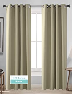 Photo 1 of CLB 100% Blackout Curtains 2 Panels, Thermal Insulated Blackout Curtains for Bedroom, Grommet Curtains for Living Room, Room Darkening Curtains, Room Curtains Khaiki 96 inch Length
