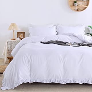 Photo 1 of Andency White Duvet Cover Set King(104x90Inch), 3 Pieces(1 Ruffled Duvet Cover and 2 Pillowcases) Farmhouse Shabby Chic Duvet Cover, Soft Microfiber Duvet Cover Set with Zipper Closure & Corner Ties
