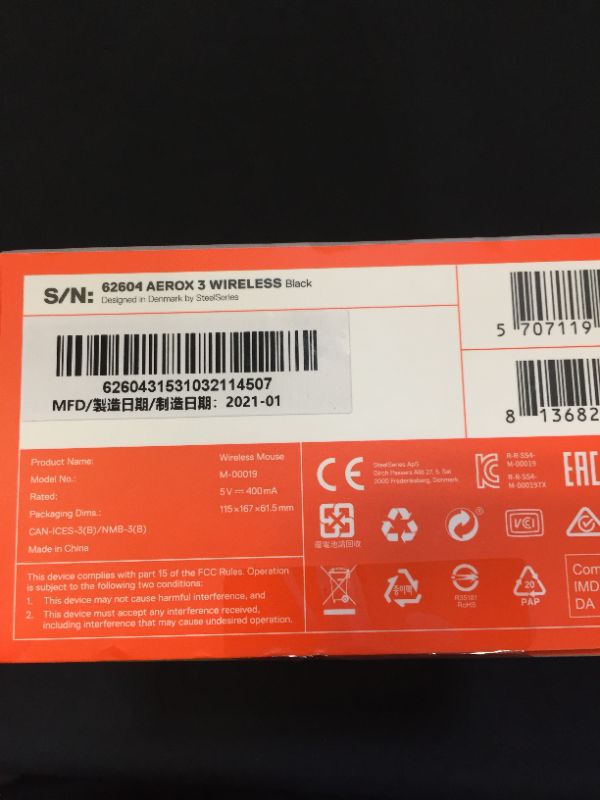 Photo 2 of SteelSeries Aerox 3 Wireless - Super Light Gaming Mouse - 18,000 CPI TrueMove Air Optical Sensor - Ultra-lightweight Water Resistant Design - 200 Hour Battery Life

