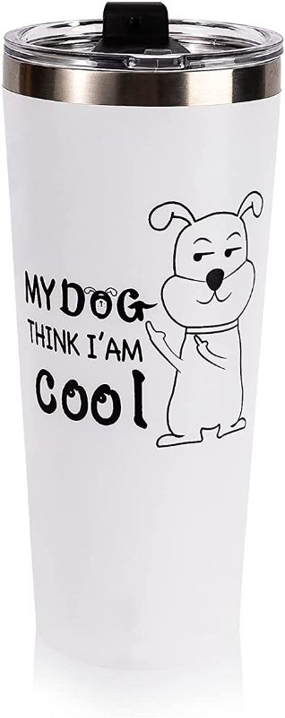 Photo 1 of 22oz Coffee Mug, Junya Funny Insulated Tumblers, My Dog Think I’M Cool Dog tumbler, Stainless Steel Double Wall Travel Tumbler, Personalized Tumbler for Dog Lovers Gifts for Women - White
