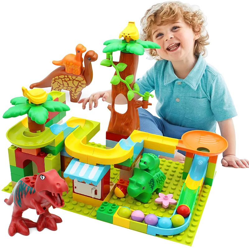 Photo 1 of CATTA Dinosaur Blocks Marble Run, Classic Big Building Blocks Set STEM Learning Education Toys for Toddler Boys Girls Age 3 4 5 - Compatible with All Major Brands