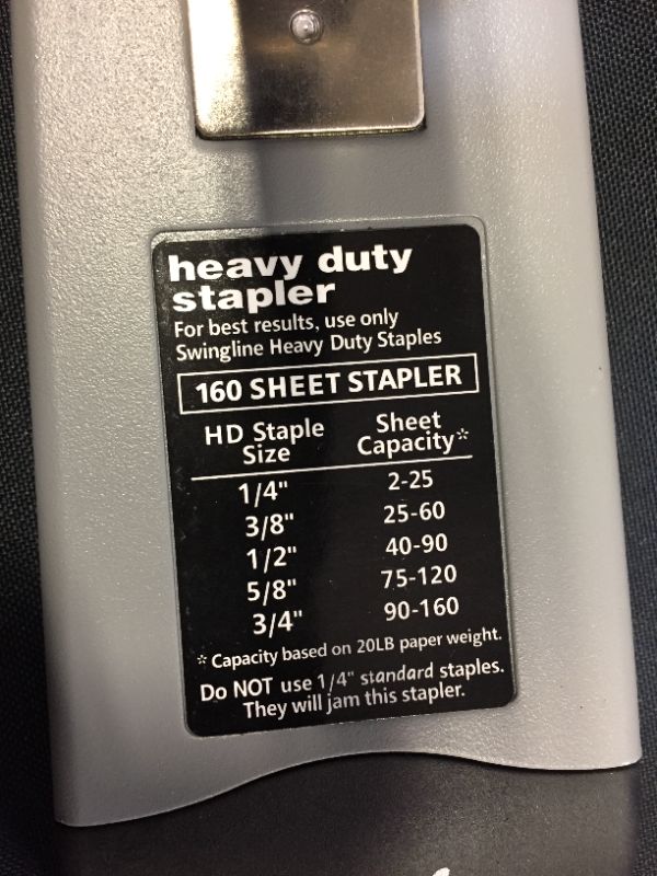 Photo 3 of Swingline Heavy Duty Stapler, 160 Sheet Capacity, Black/Gray