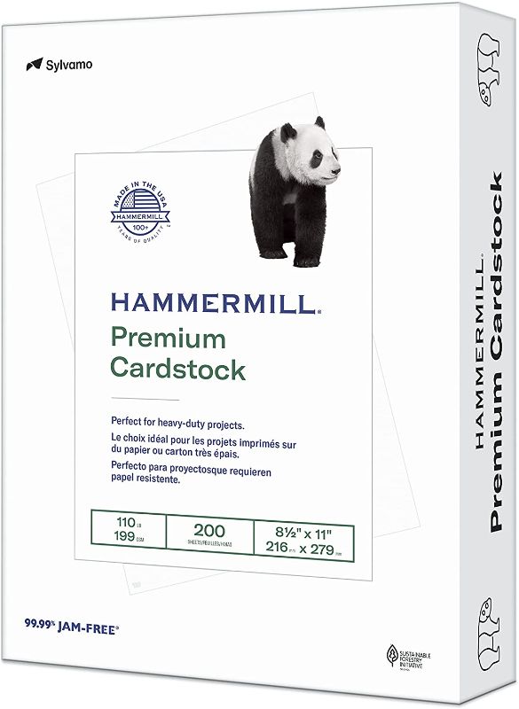 Photo 1 of Hammermill White Cardstock, 110 Lb, 8.5 x 11 Colored Cardstock, 1 Pack (200 Sheets) - Thick Card Stock, Made in the USA, 168380R