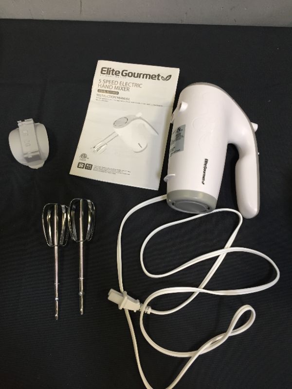 Photo 2 of Elite Gourmet EHM-003X Ultra Power Electric 5-Speed Kitchen Hand Mixer, White