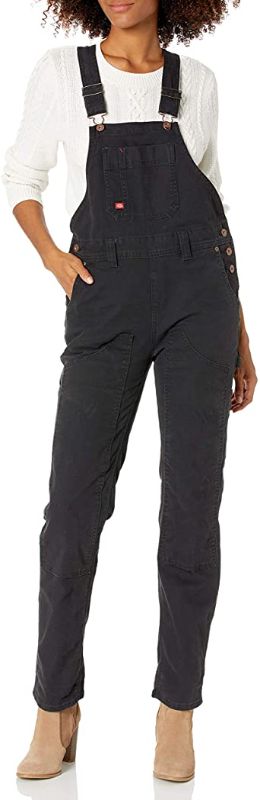 Photo 1 of Dickies womens Denim Double Front Bib Overalls RINSED BLACK
SIZE XSMALL
