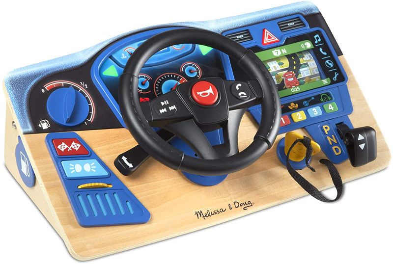 Photo 1 of Melissa & Doug Vroom & Zoom Interactive Wooden Dashboard Steering Wheel Pretend Play Driving Toy (BATTERIES NOT INCLUDED)
