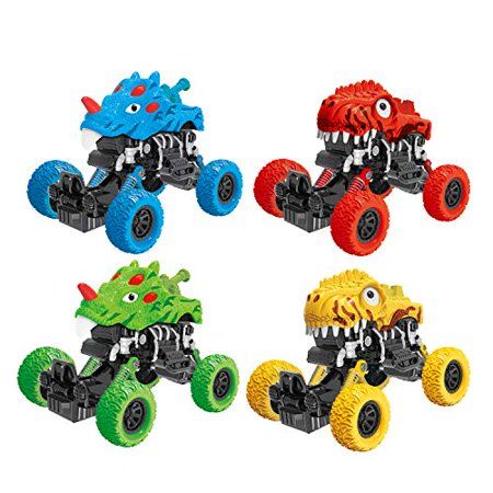 Photo 1 of 4pk Dinosaur Head Pull-Back Toy Cars
