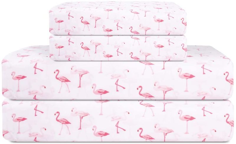 Photo 1 of Elite Home Products Microfiber 90 GSM Whimsical Printed Deep-Pocketed Sheet Set, Twin, Pink
