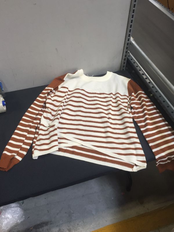 Photo 1 of WOMENS LONG SLEEVE CREW NECK STRIPED CASUAL KNITTED PULLOVER SWEATER BROWN/WHITE 2XL