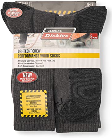 Photo 1 of Dickies Mens 5-Pair Crew Work Socks - Charcoal Gray - 10/13
